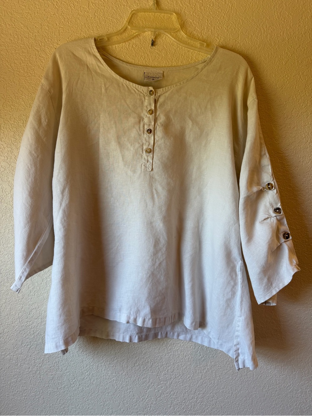 Relaxed Cream Henley Tunic with Button-Sleeve Detail
